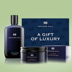 Gift card standing among Graham Hill Products