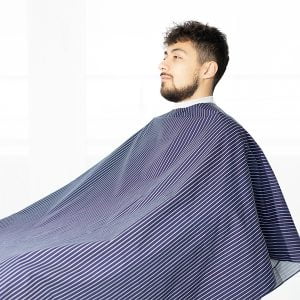 GRAHAM HILL Hairdressing Gown in Prussian Blue with pinstripes